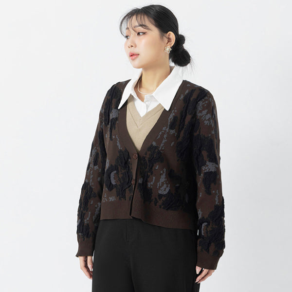 MISS. Japanese Vintage Jacquard Plus Size Knit Cardigan