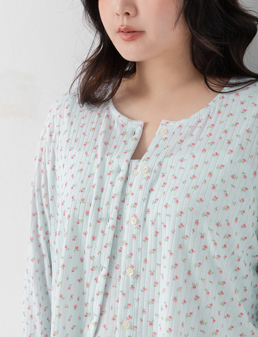 Cream Floral Layered Two-Piece Plus Size Set