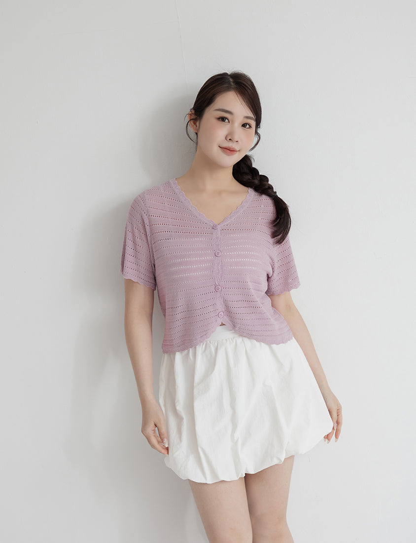 Cute Frill Trim Cutout Cropped Knit Plus Size Cardigan