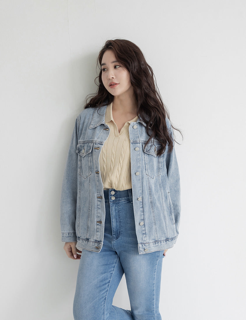 Heartbeat Applique Embroidered Oversized Denim Jacket (Unisex)
