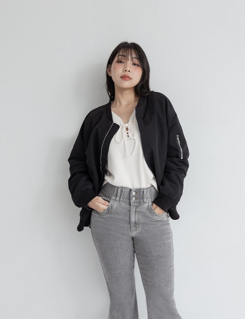 V-Neck Tie Flare Sleeve Plus Size Knit Top