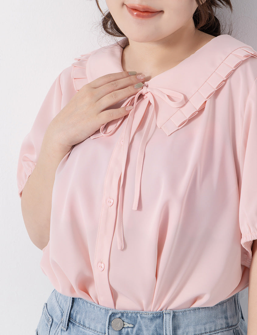 Statement Oversized Collar Tie-Waist Chiffon Plus Size Blouse