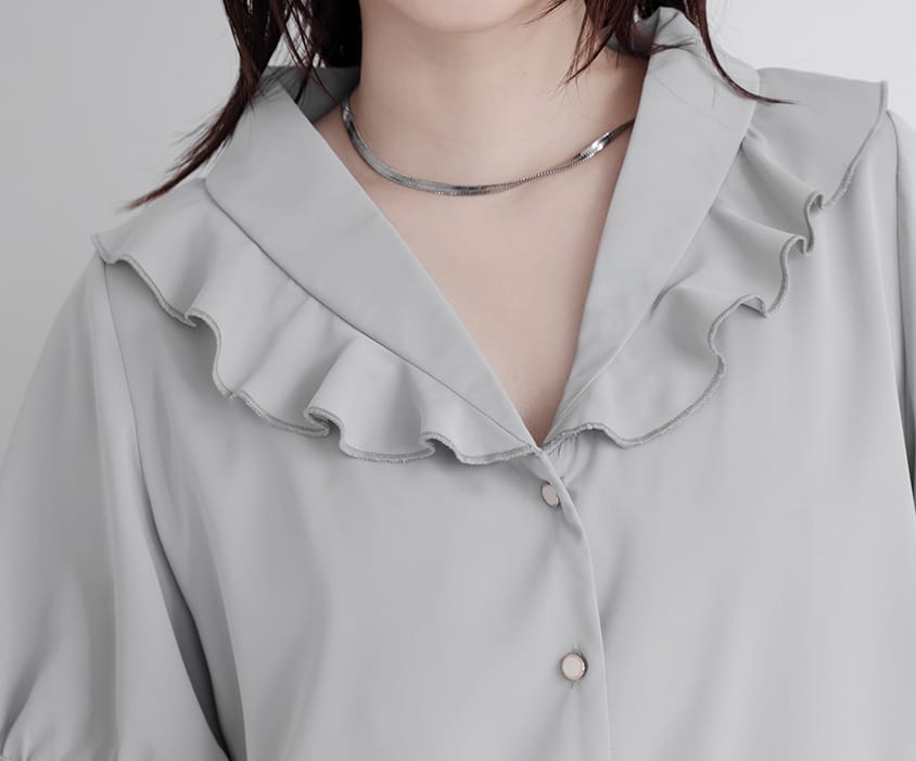 MISS. Korean-Style V-Neck Big Ruffled Puff Sleeve Plus Size Blouse
