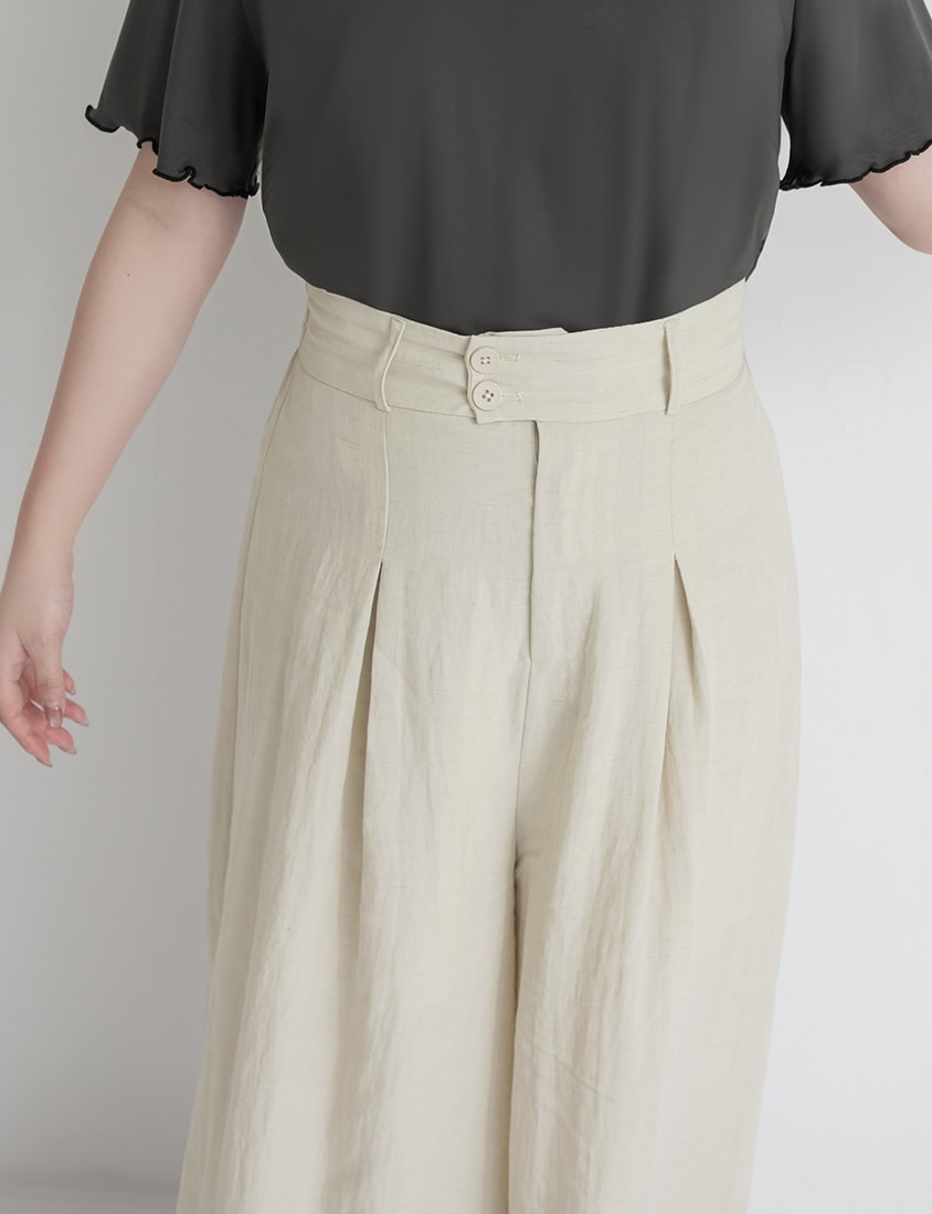High Waist Slim Fit Lyocell Linen Cropped Plus Size Wide Leg Pants