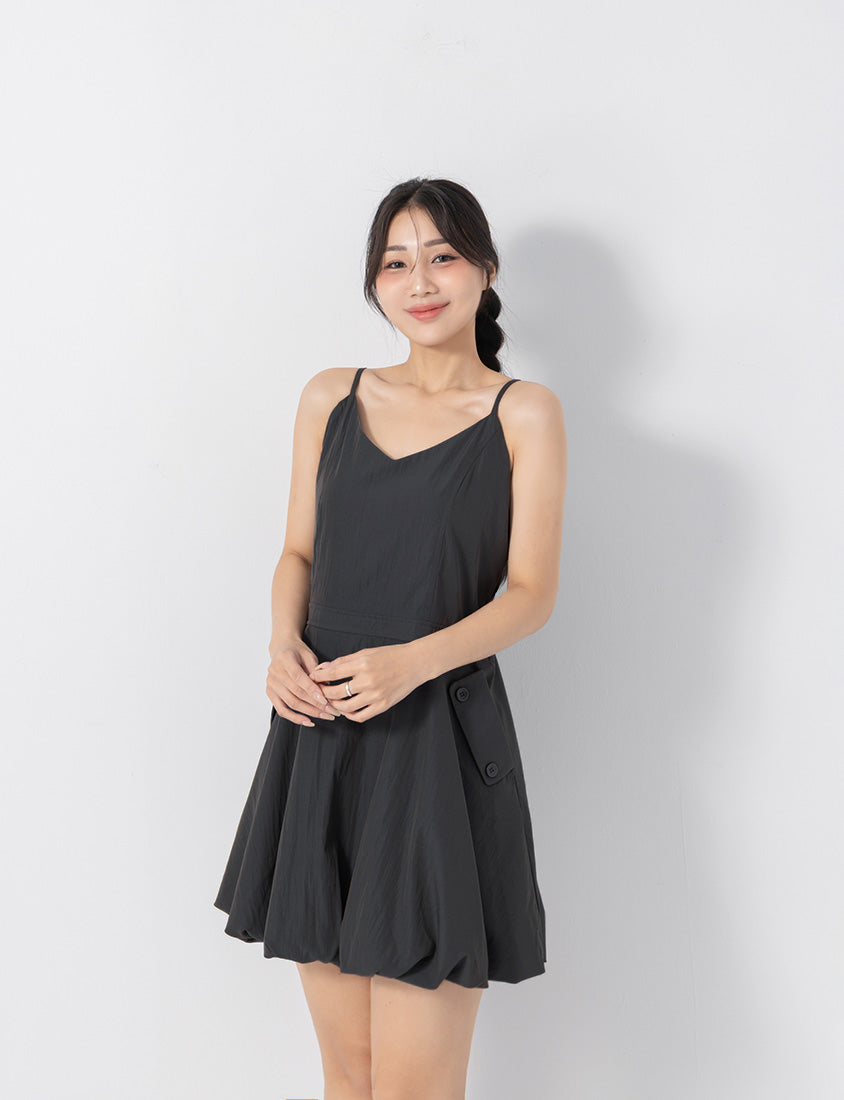 Cute Bubble Hem Adjustable Strap Plus Size Mini Dress