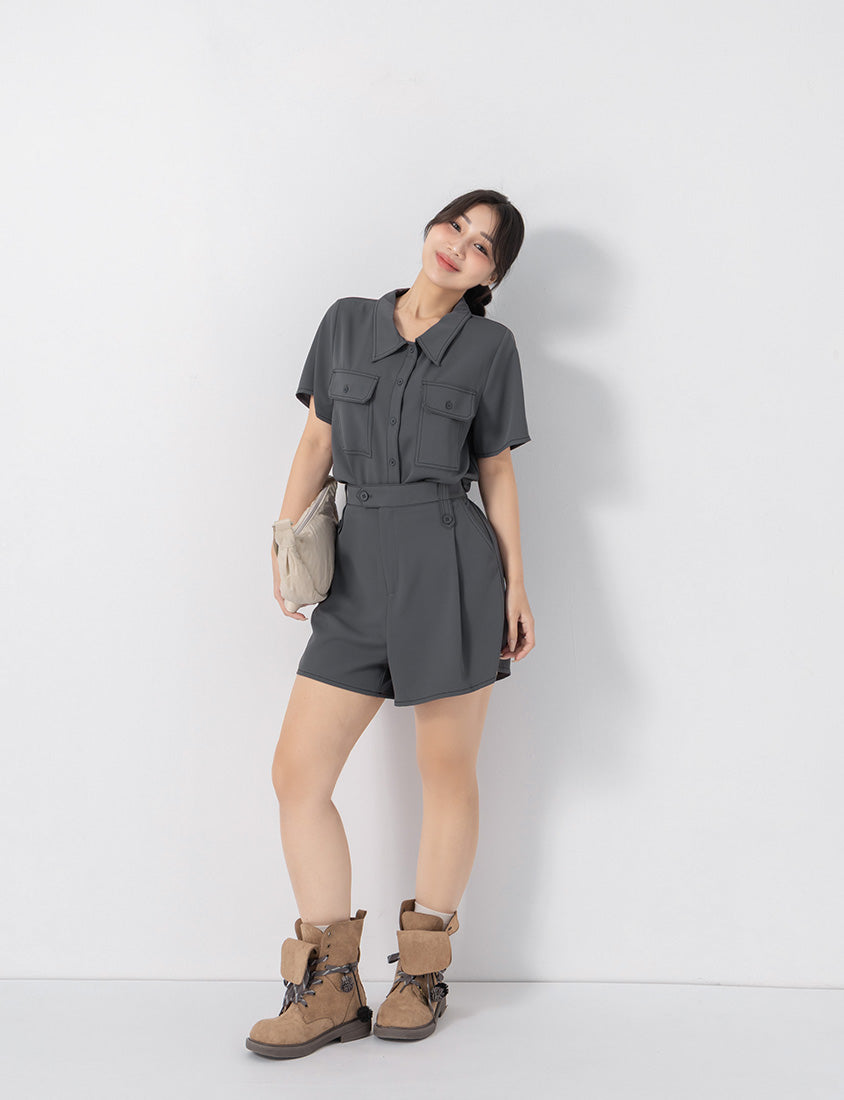 Contrast Stitch Lightweight Utility Chiffon Plus Size Shorts