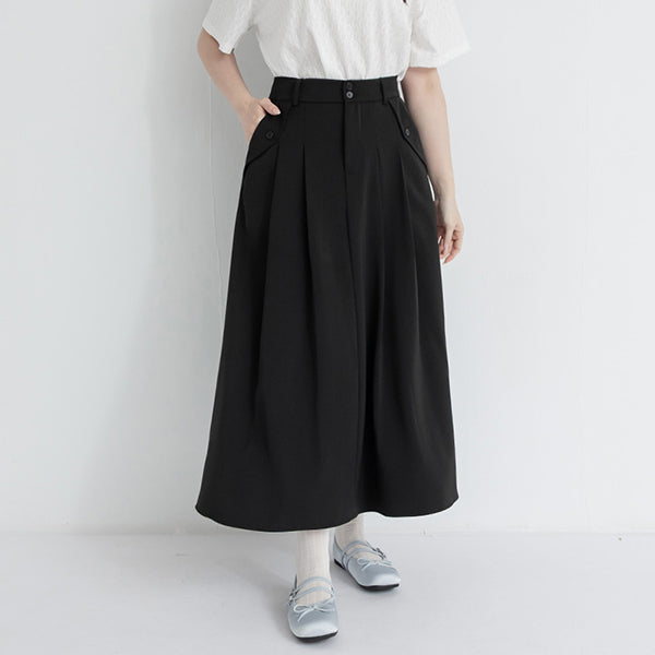 High Waist Double Button Pleated Chiffon Plus Size Skirt