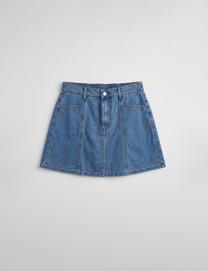 Standard Perfect Fit Seamed A-Line Denim Plus Size Mini Skirt