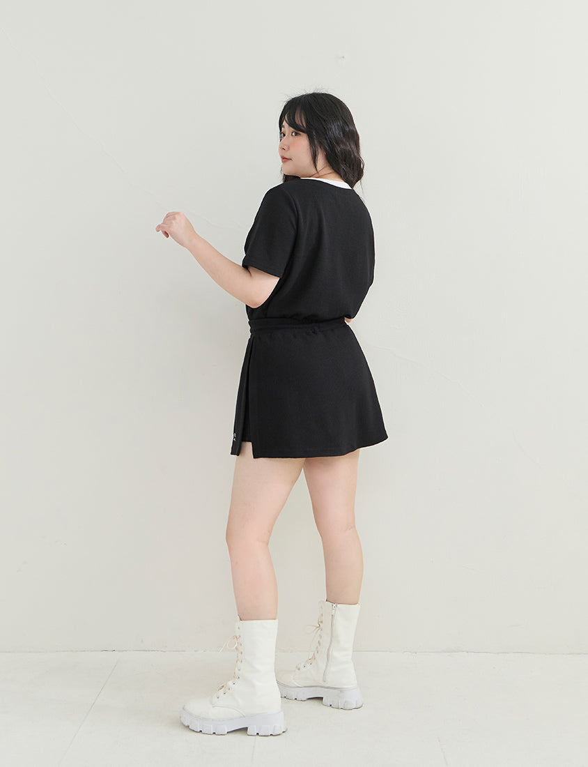 Waffle Knit Faux Two-Piece Plus Size Top