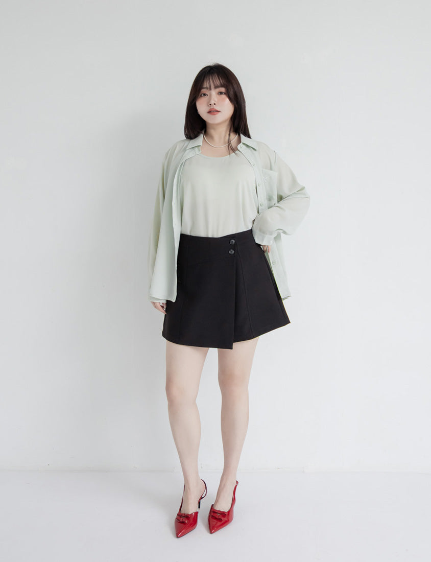 MISS. Two-Piece Sheer Embroidered Plus Size Shirt (With Inner Cami Top)