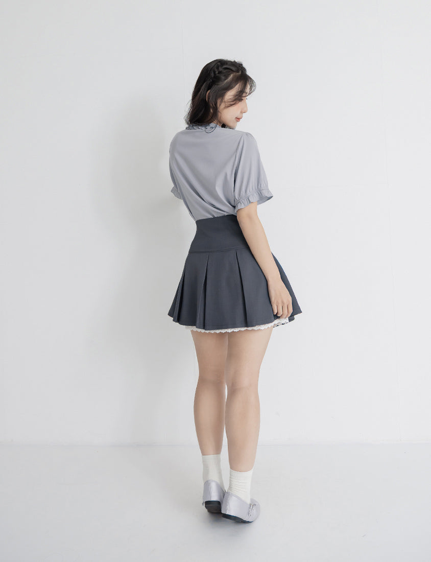 Sweet Bow Lace Pleated Plus Size Mini Skirt
