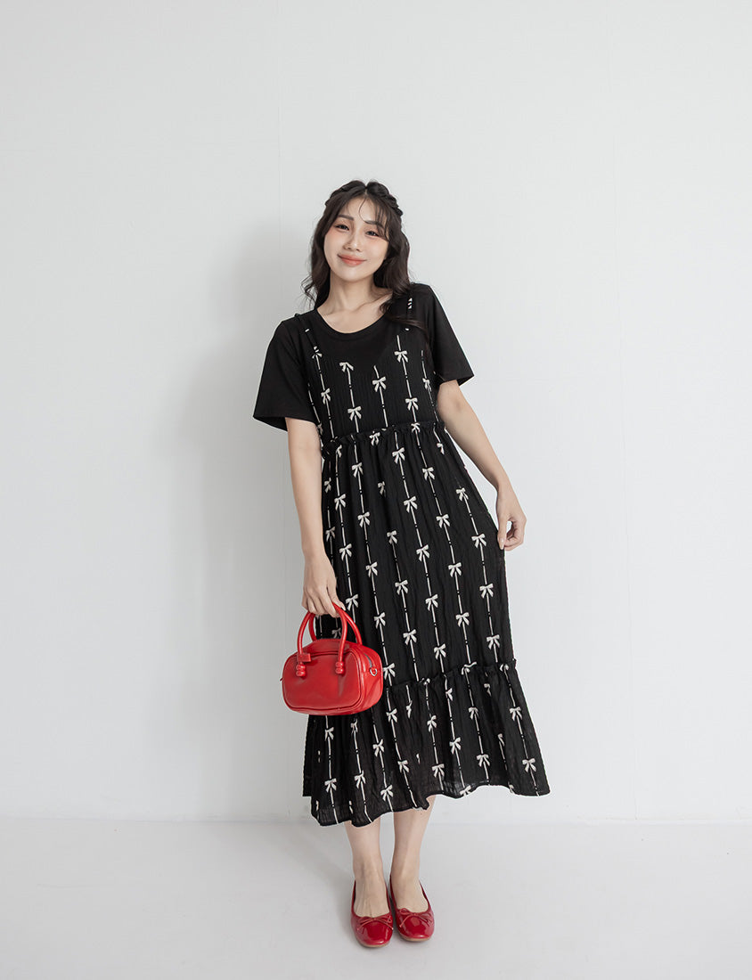 Sweet Chiffon Bow Faux Two-Piece Plus Size Maxi Dress