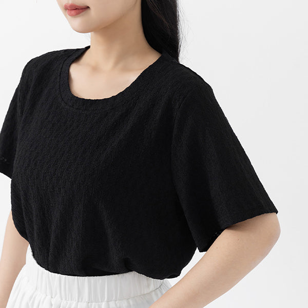Basic Crinkle Plus Size Crewneck Top