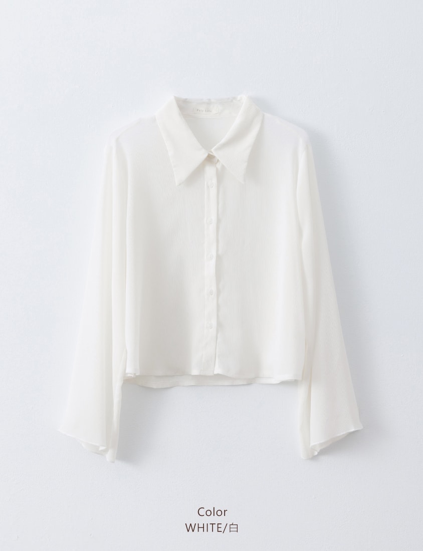 Sheer Crinkle Bell Sleeve Cropped Plus Size Shirt