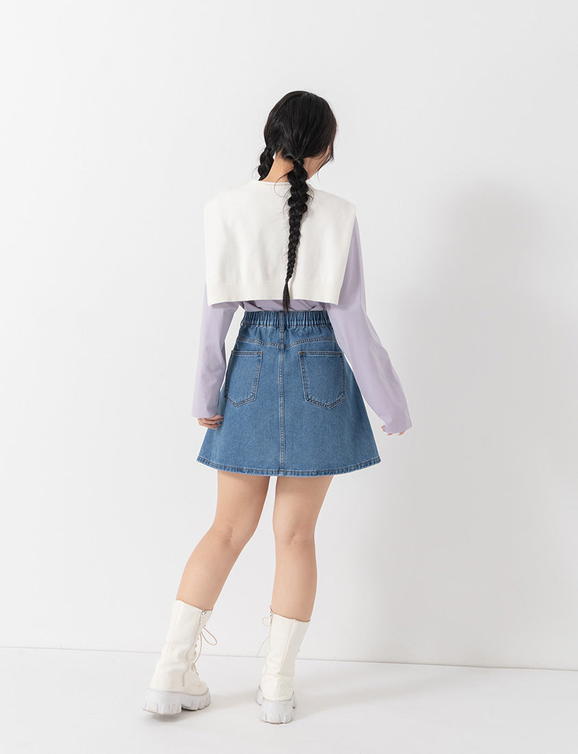 Pear-Shaped Friendly! Perfect Fit Seamed A-Line Denim Plus Size Mini Skirt