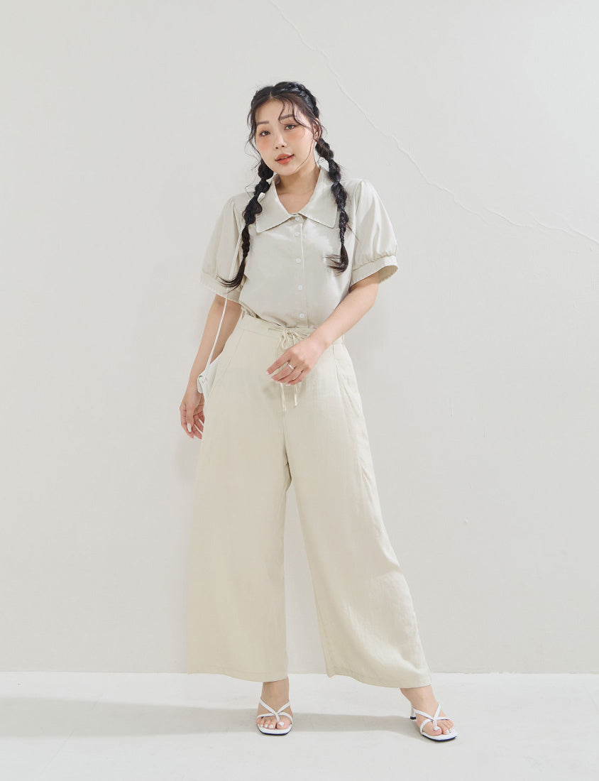 Contrast Embroidered Lace Puff Sleeve Plus Size Shirt