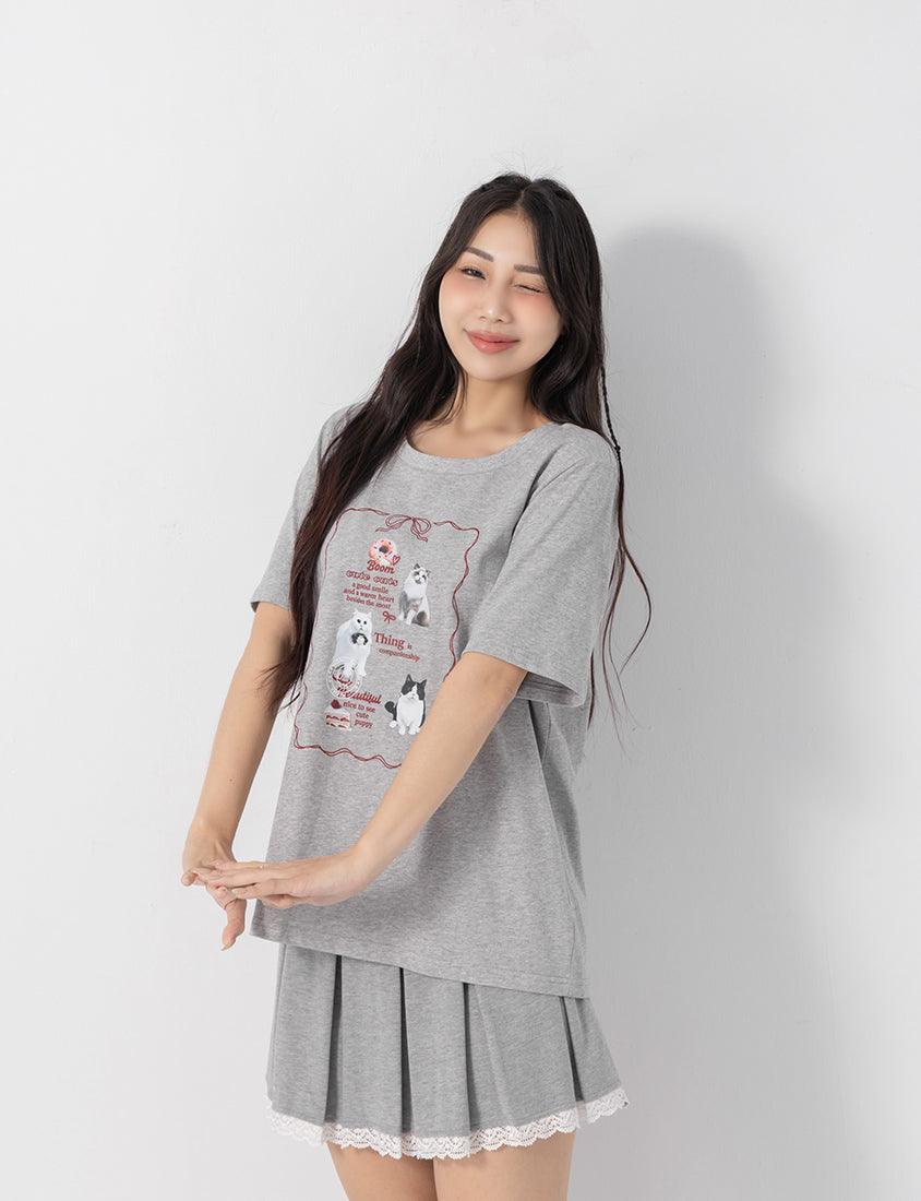 Cute Cat Print Oversized Plus Size Tee