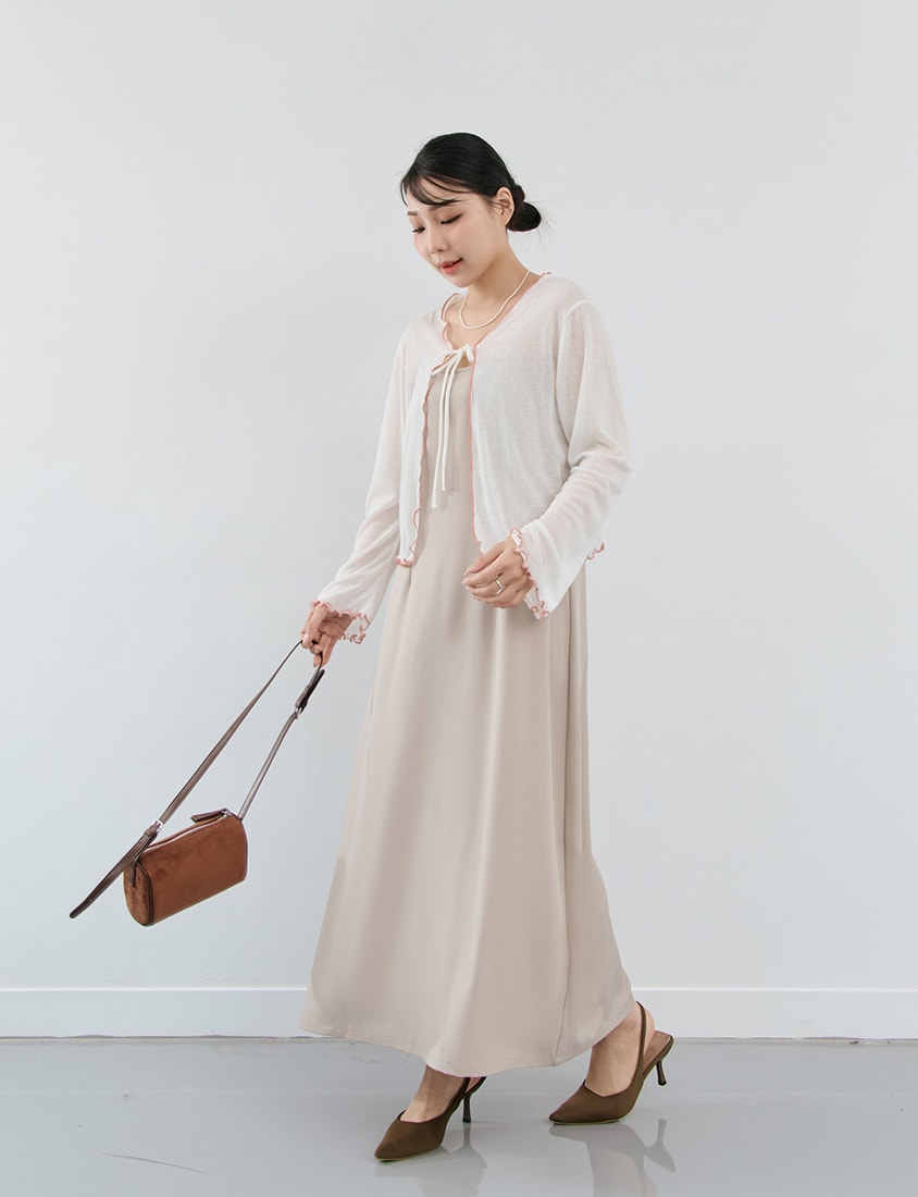 MISS. Contrast Ruffle Tie-Front Plus Size Cardigan