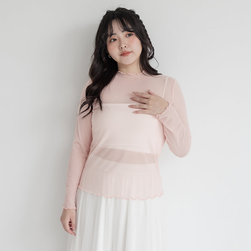 Versatile Ruffle Trim Sheer Long Sleeve Plus Size Top