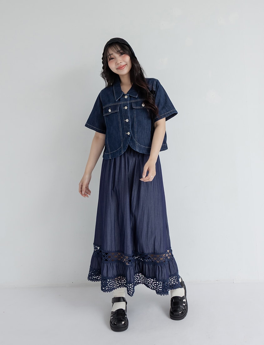 Panelled Lace Tiered Plus Size Maxi Skirt