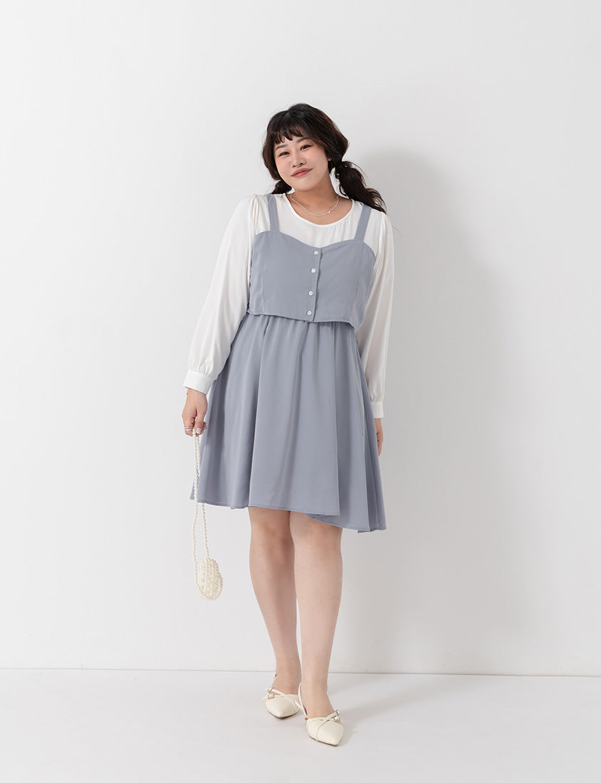 Sweet Slim Fit Faux Two-Piece Plus Size Mini Dress