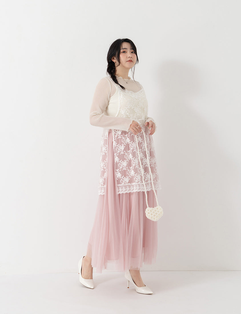 MISS. Ethereal Crinkle Sheer Mock-Neck Plus Size Top