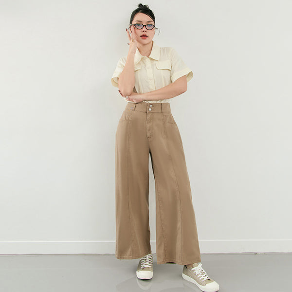 Standard Perfect Fit Twill Cotton Plus Size Wide Pants