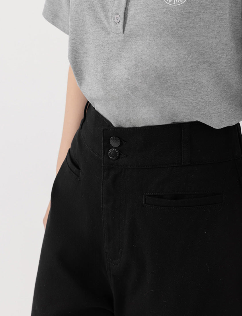 Slim Fit Wide Waistband Twill Plus Size Boyfriend Pants