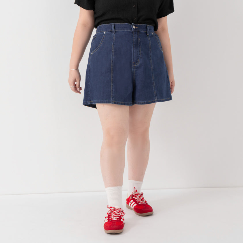 Apple-Shaped Friendly! Perfect Fit Slim Fit A-Line Plus Size Denim Shorts