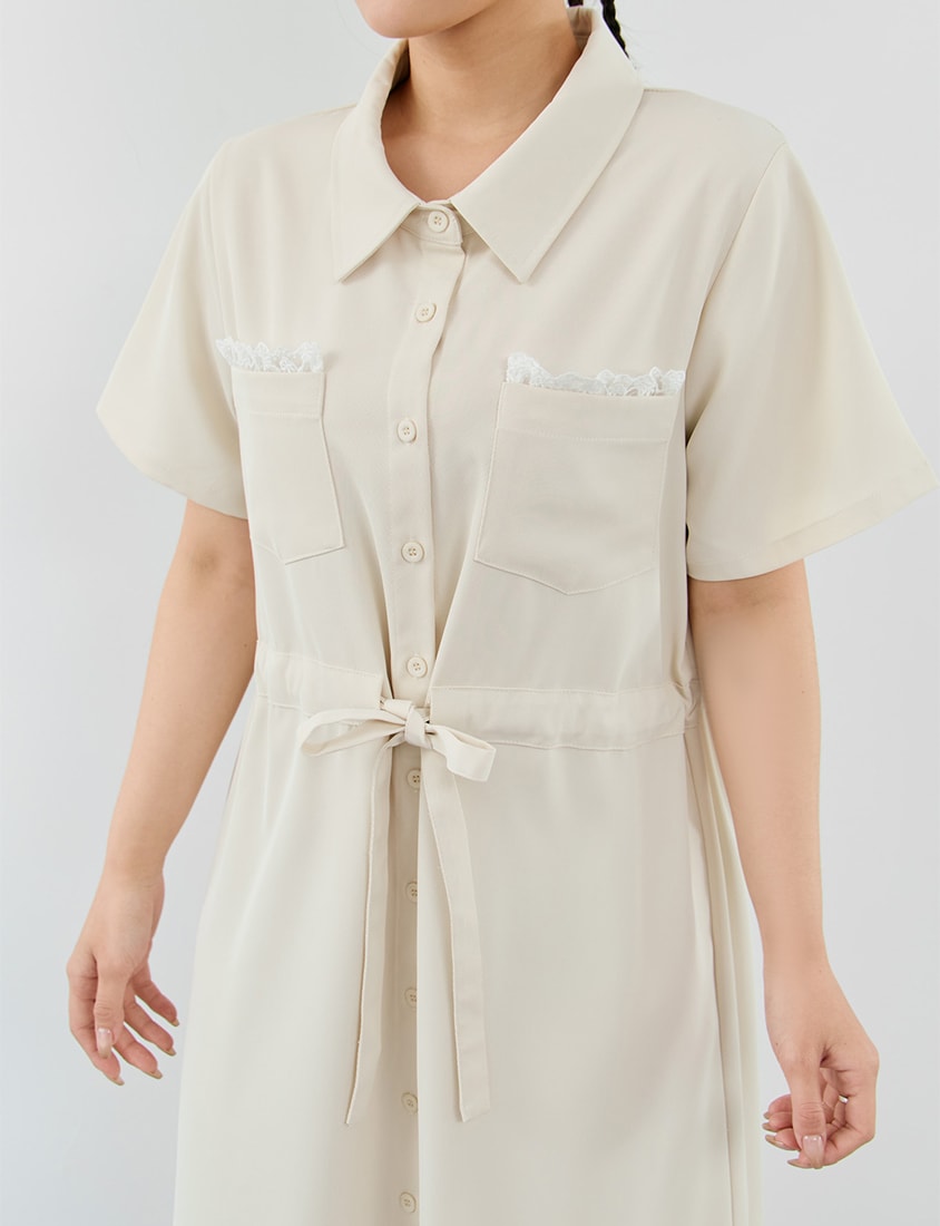 Soft Lace Pocket Plus Size Shirt Maxi Dress