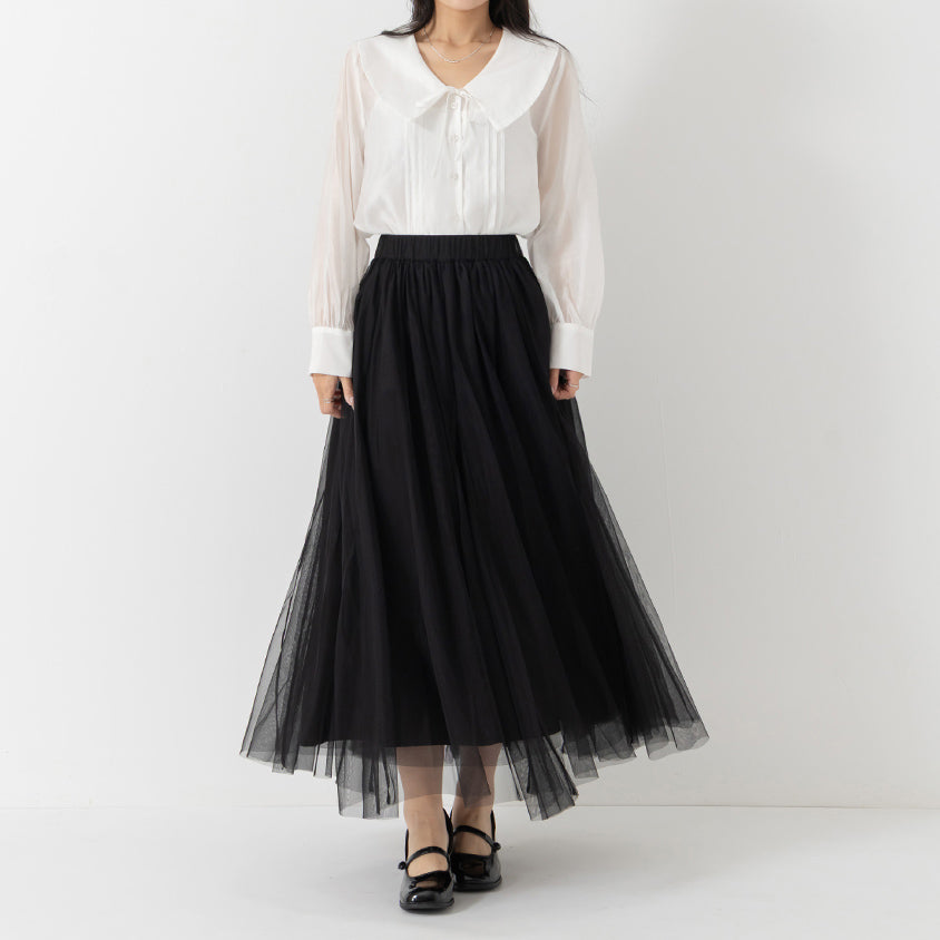 MISS. Elegant Flared Tiered Tulle Plus Size Maxi Skirt
