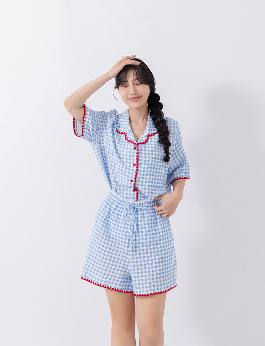 Skin-Friendly Gingham Contrast Ruffle Casual Plus Size Shorts
