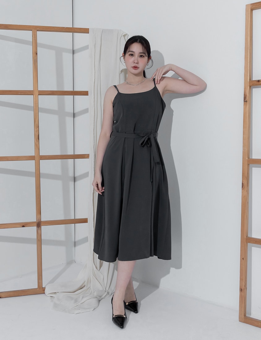 MISS. Silky Cool Refined Cami Strap Plus Size Maxi Dress (With Waist Belt)