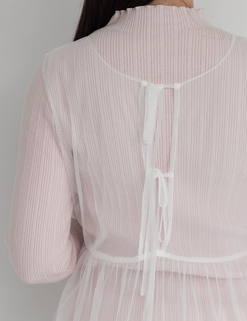 MISS. Layered Tulle Tie Sheer Plus Size Vest
