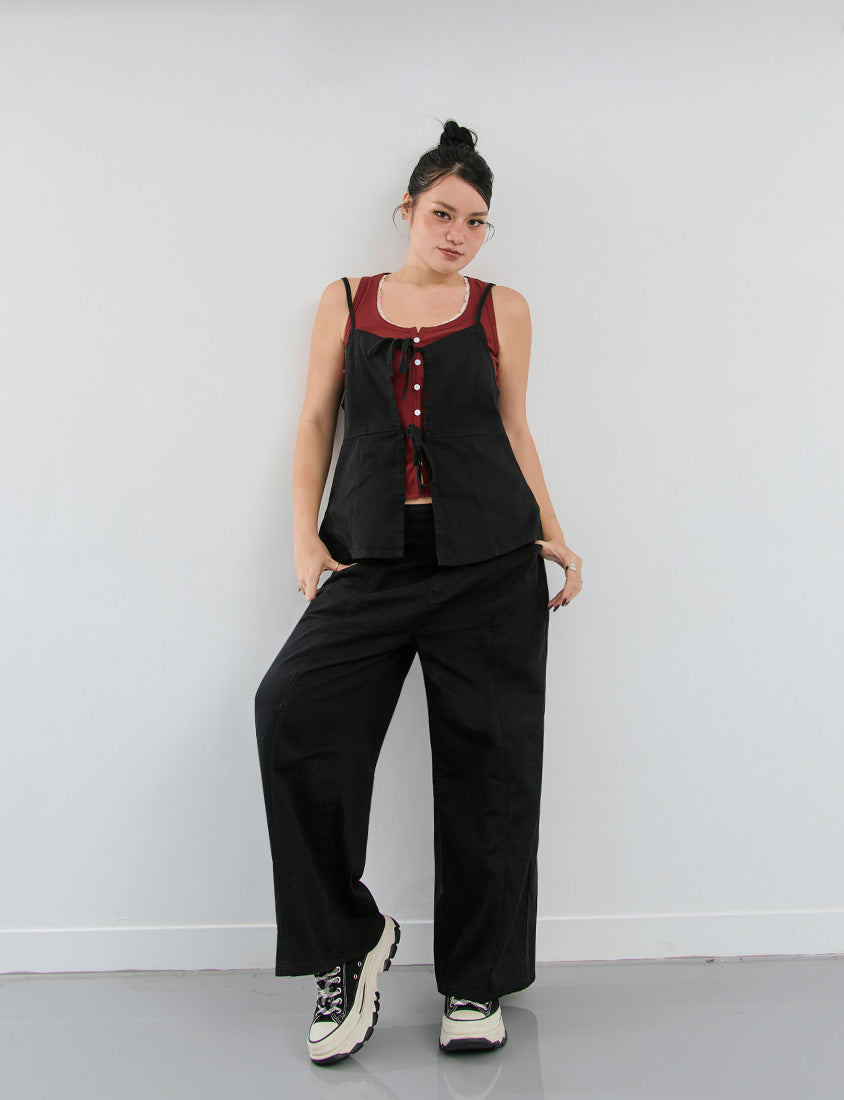 Adjustable Tie Strap Twill Layering Plus Size Camisole Vest