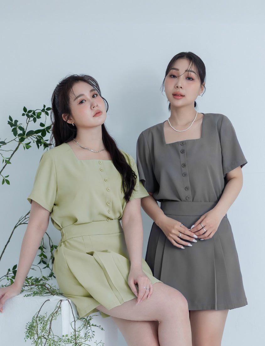 MISS. Elegant Square Neck Faux Button Chiffon Plus Size Top