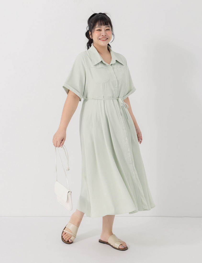Vintage Japanese Style Button-Up Collar Plus Size Maxi Dress