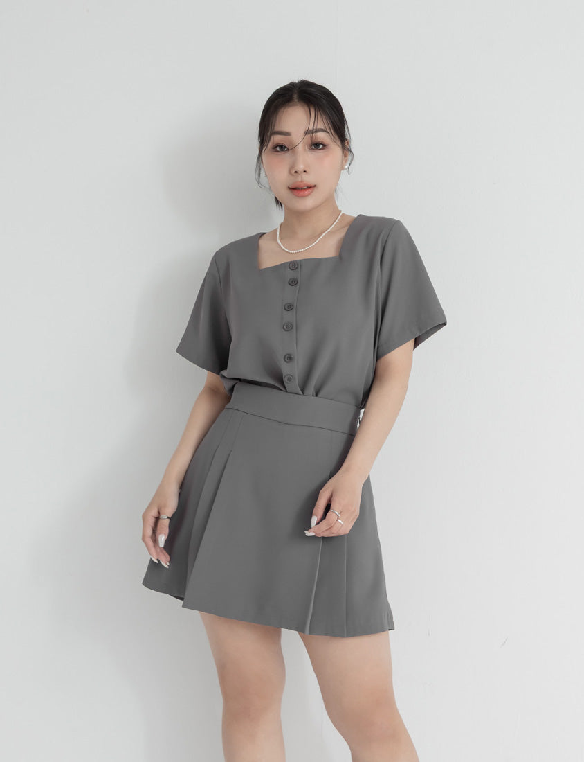 MISS. Elegant Square Neck Faux Button Chiffon Plus Size Top