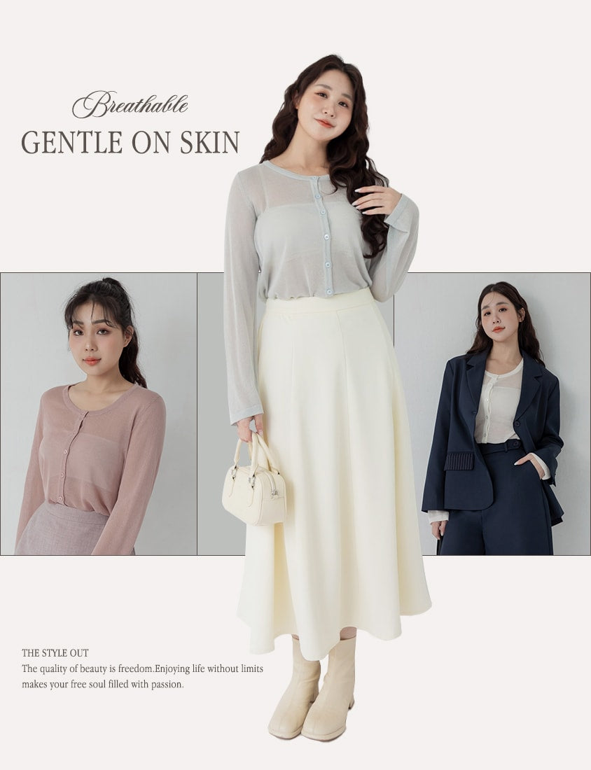 MISS. Crew Neck Fine Ice Silk Semi Sheer Plus Size Cover Up