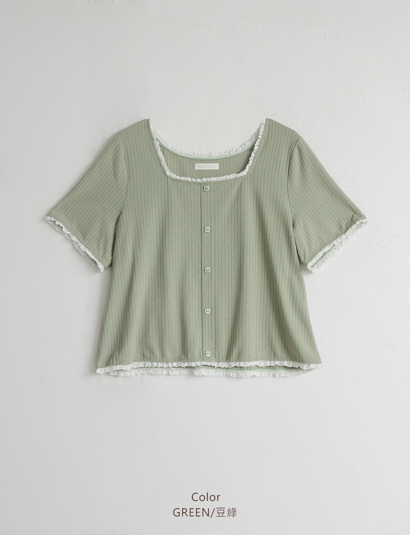 Lace Square Neck Waffle Plus Size Knit Top
