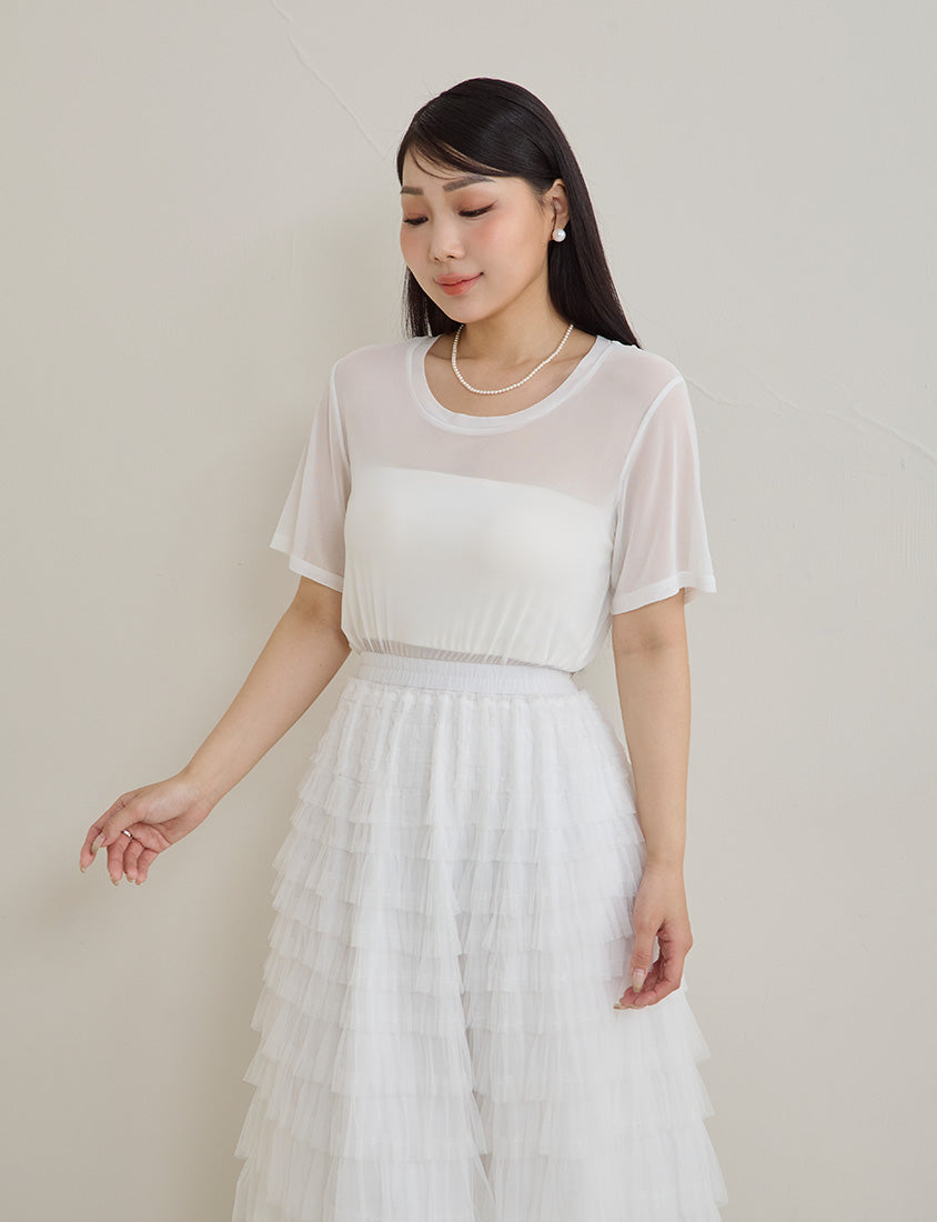MISS. Casual Sheer Crewneck Plus Size Top
