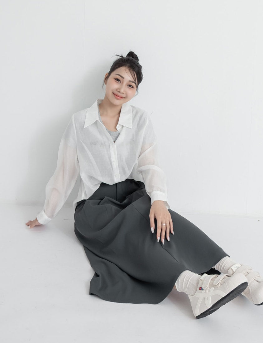 High Waist Double Button Pleated Chiffon Plus Size Skirt