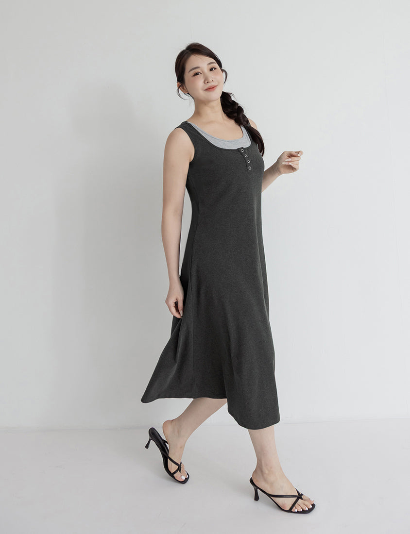 Skin-Friendly Stretch Faux Two Piece Plus Size Maxi Dress