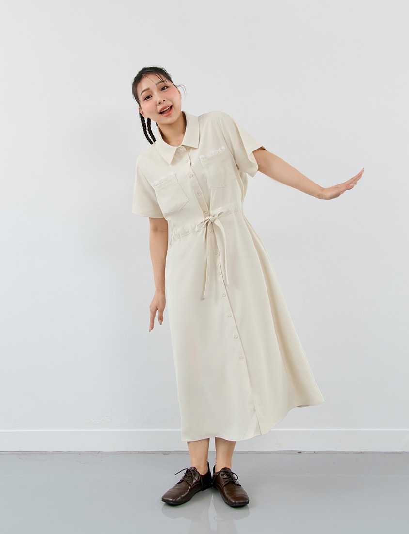 Soft Lace Pocket Plus Size Shirt Maxi Dress
