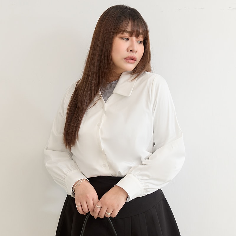 MISS. Elegant V-Neck Plus Size Puff Sleeve Blouse