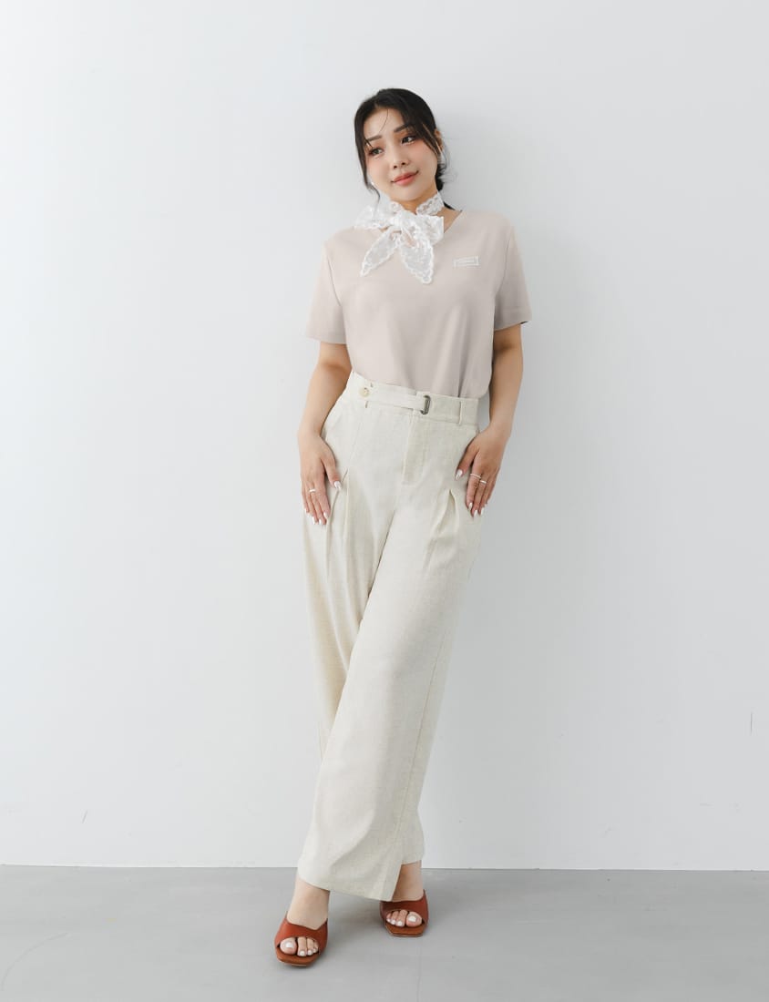 MISS. Cotton Linen Pleated Waist Plus Size Wide Leg Pants