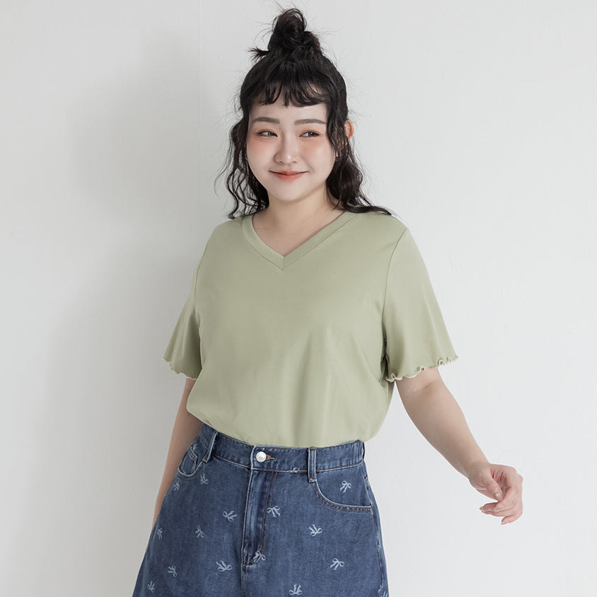 (V Neck) Zero Sweat Mark Cooling Plus Size Tee