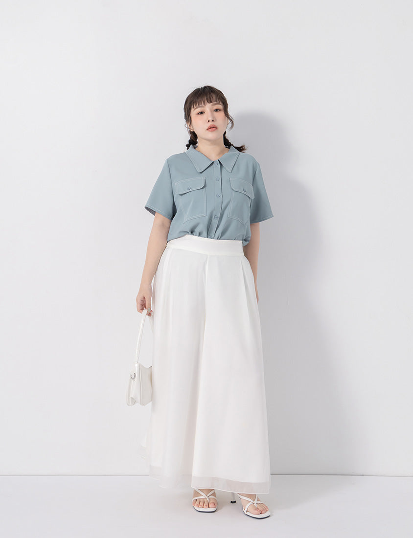 Wide Waistband Ethereal Sheer Plus Size Wide Leg Pants