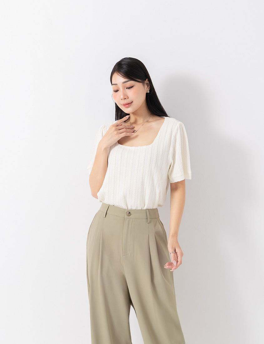 MISS. Slim Fit Square Neck Cable Knit Short Sleeve Plus Size Top