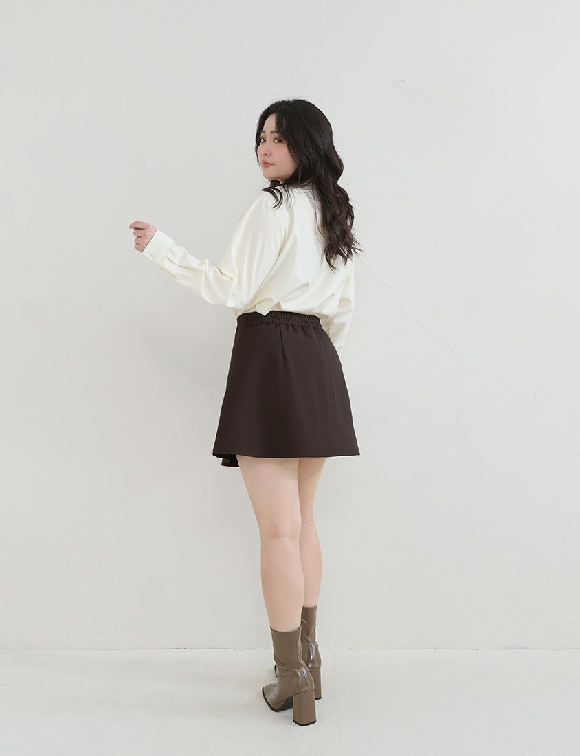 Korean Style Bow-Detail Elastic Back Waist Tailored Plus Size Mini Skirt